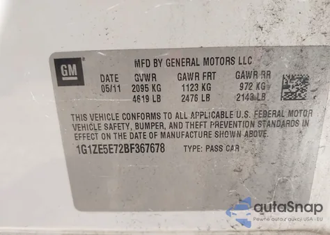 2011 Chevrolet Malibu Ltz from USA, damaged, VIN 1G1ZE5E72BF367678